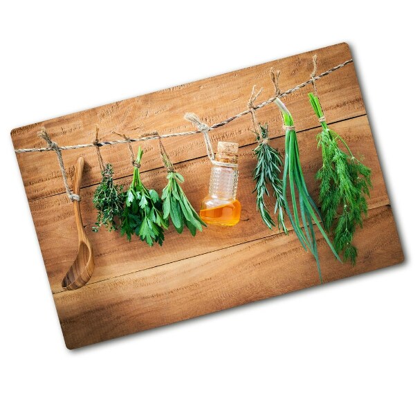 Chopping board glass Herbs on a string