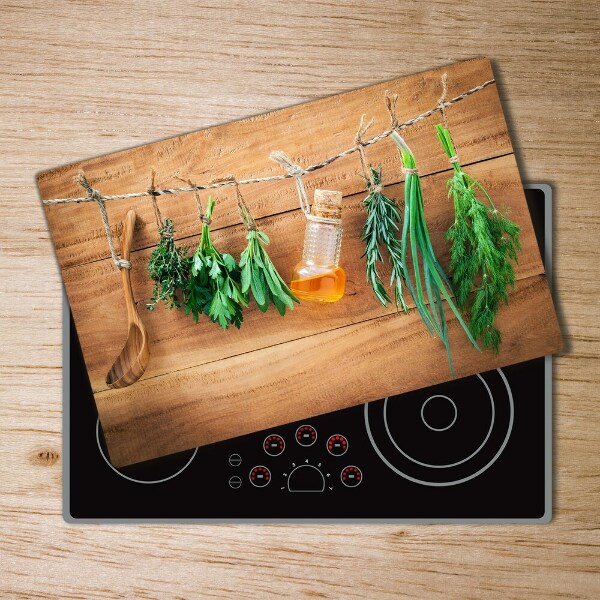 Chopping board glass Herbs on a string