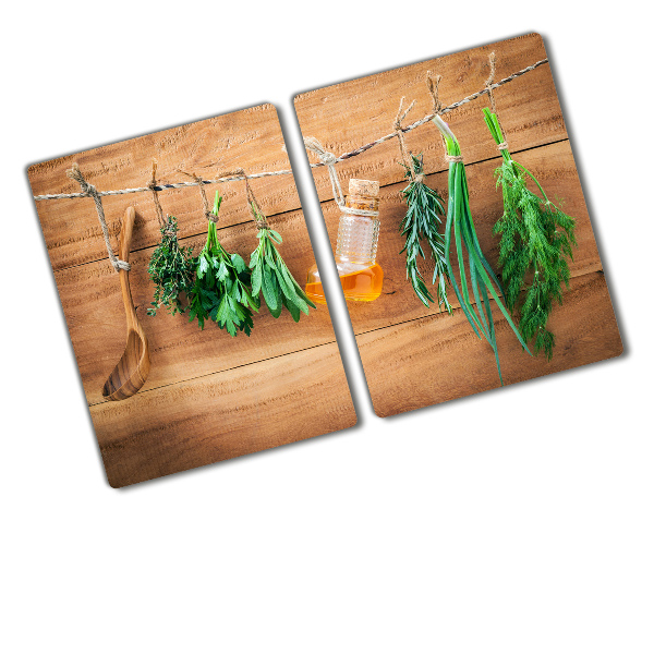 Chopping board glass Herbs on a string