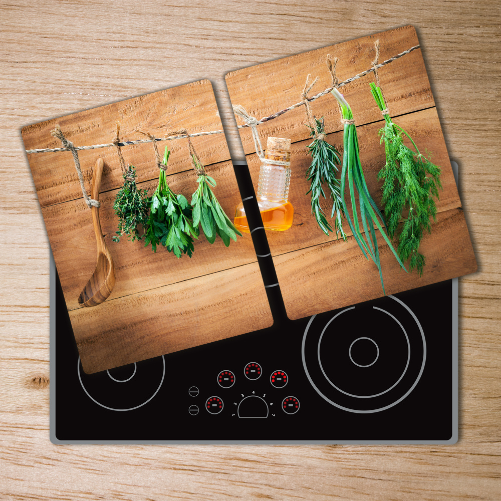 Chopping board glass Herbs on a string