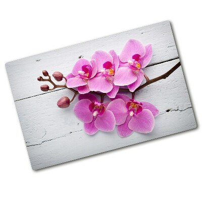 Glass chopping board Orchid on wood