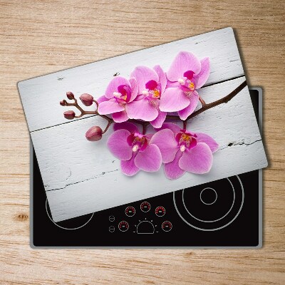 Glass chopping board Orchid on wood