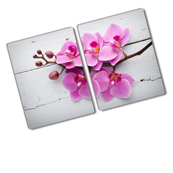 Glass chopping board Orchid on wood