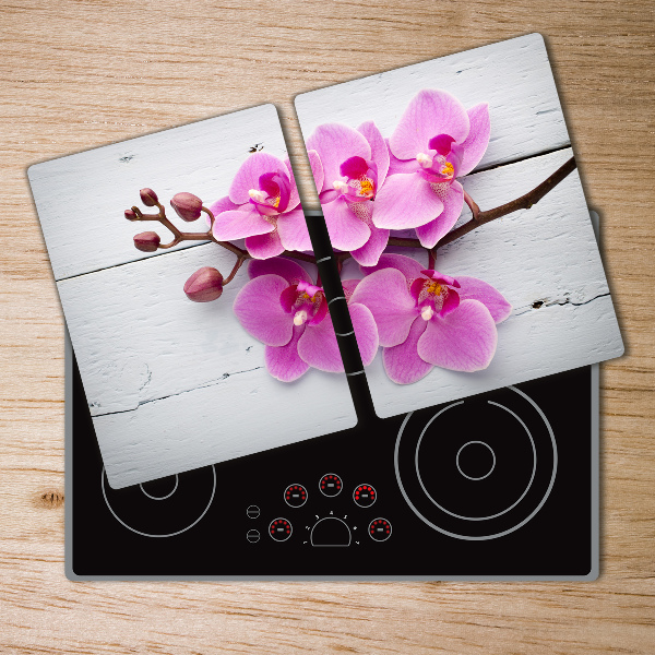 Glass chopping board Orchid on wood