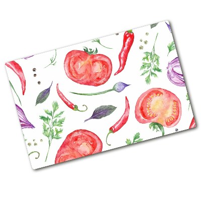 Chopping board glass Tomato and spices