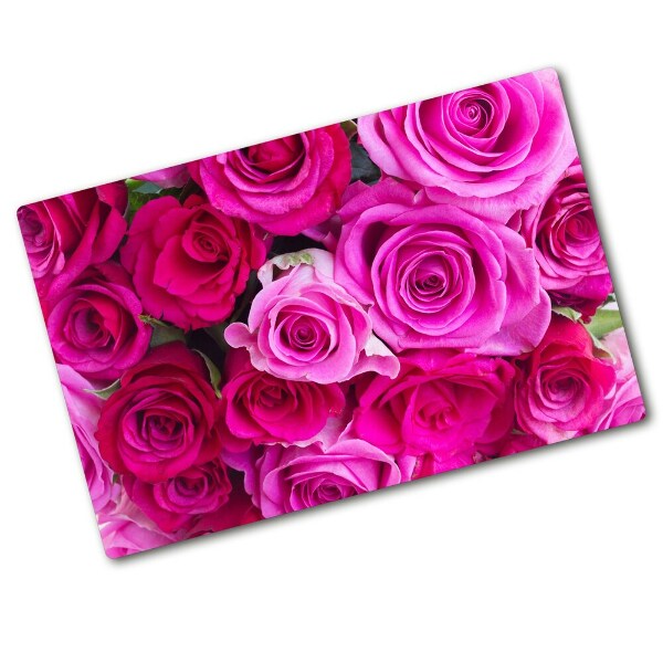 Chopping board glass A bouquet of pink roses