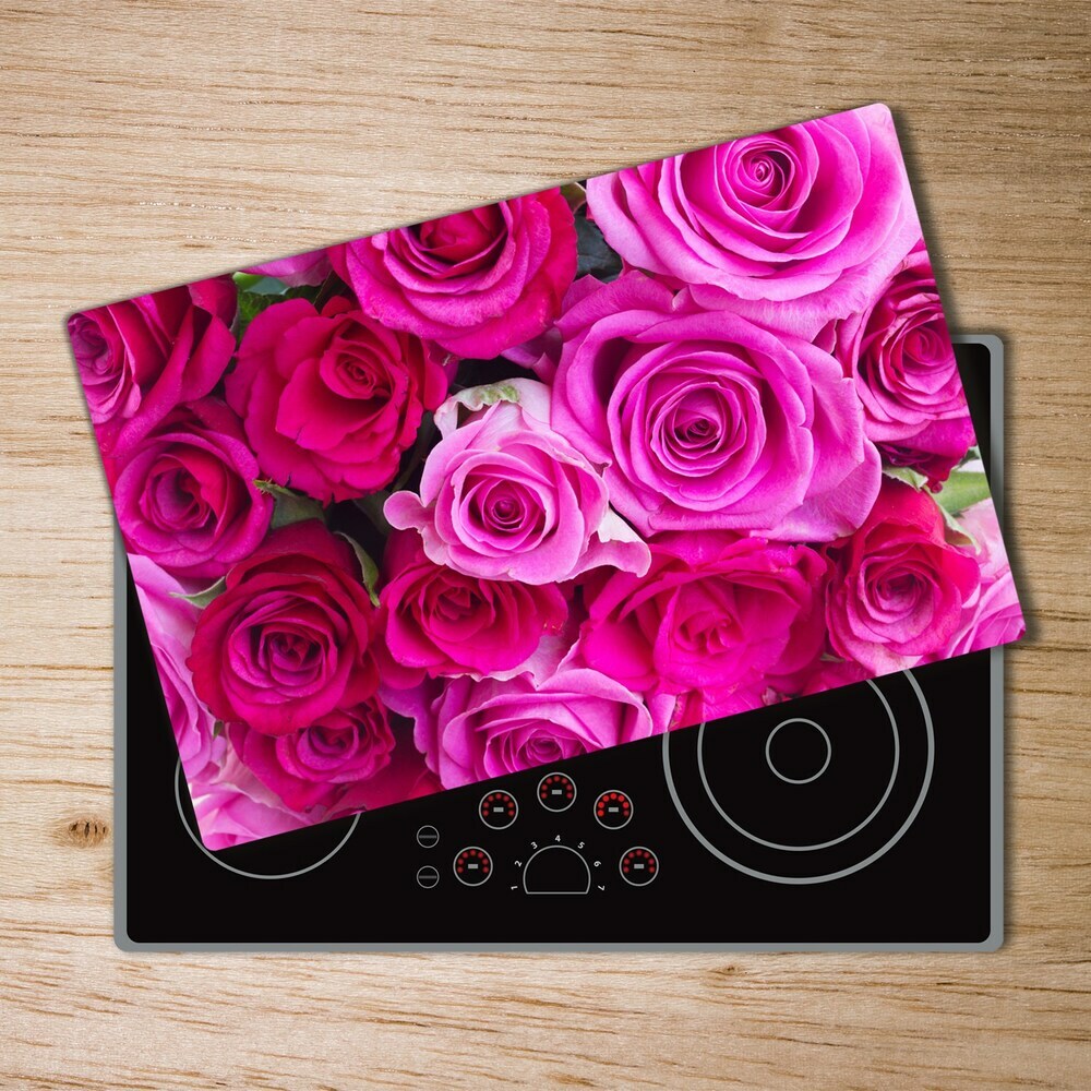 Chopping board glass A bouquet of pink roses