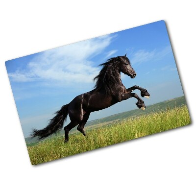 Chopping board Black horse in the meadow