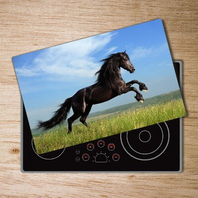 Chopping board Black horse in the meadow