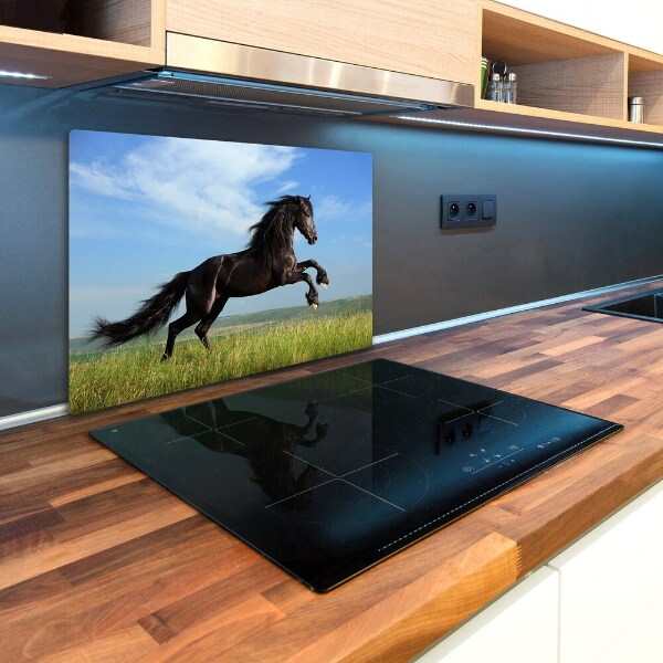 Chopping board Black horse in the meadow