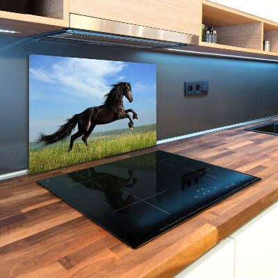 Chopping board Black horse in the meadow