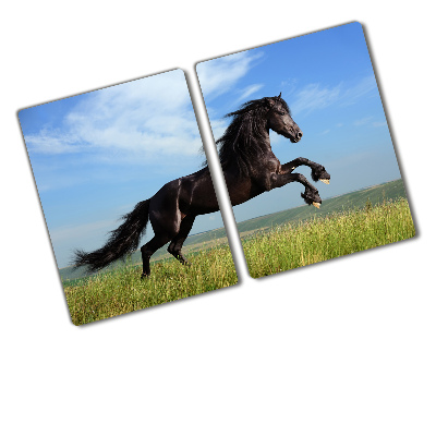 Chopping board Black horse in the meadow