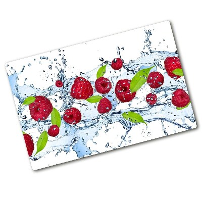 Glass chopping board Raspberries and water