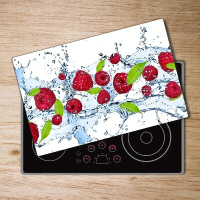 Glass chopping board Raspberries and water