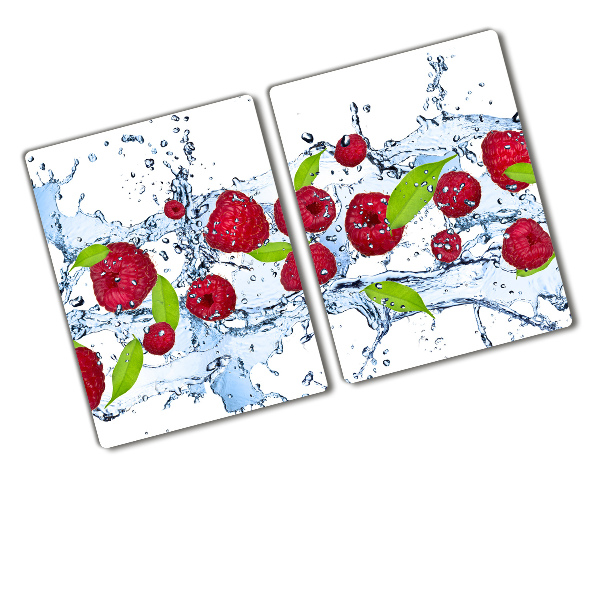 Glass chopping board Raspberries and water