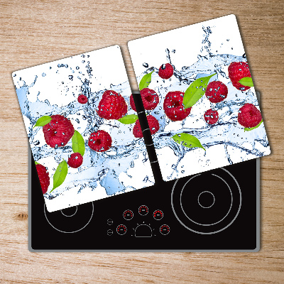 Glass chopping board Raspberries and water