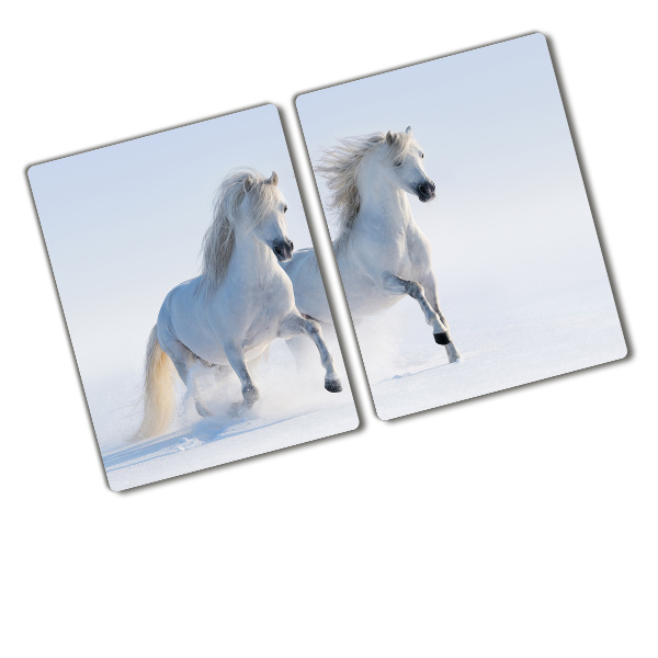 Cutting board Two horses in the snow