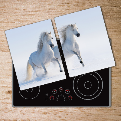 Cutting board Two horses in the snow