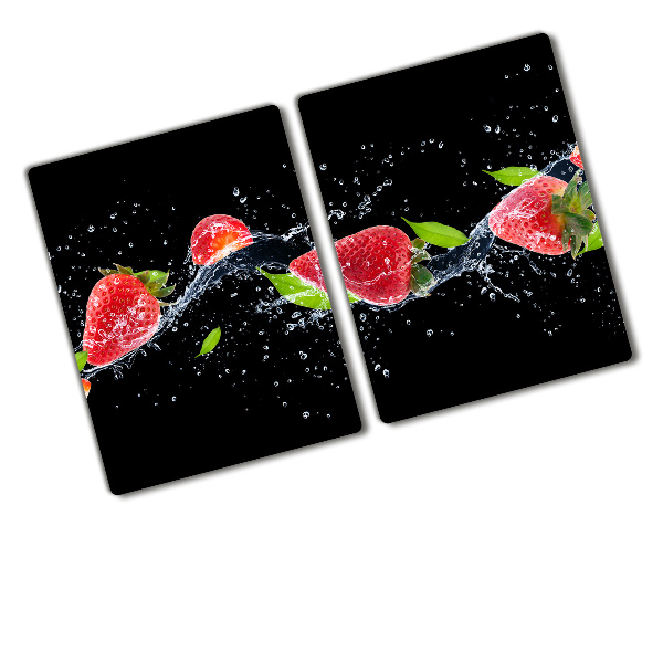 Chopping board glass Strawberries and water