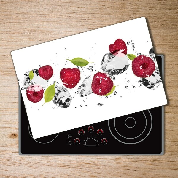 Chopping board glass Raspberry and water