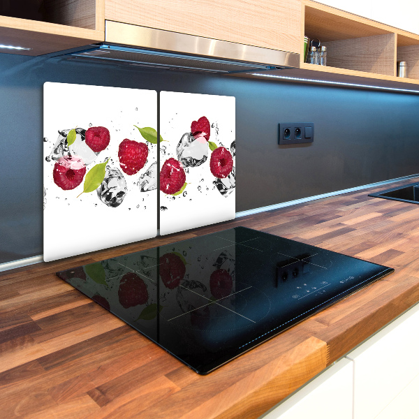 Chopping board glass Raspberry and water