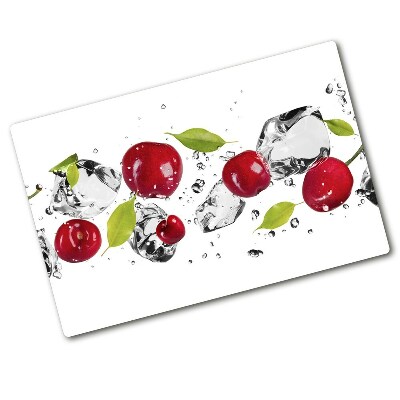 Chopping board glass Cherries and water