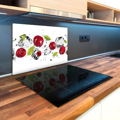 Chopping board glass Cherries and water