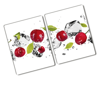 Chopping board glass Cherries and water