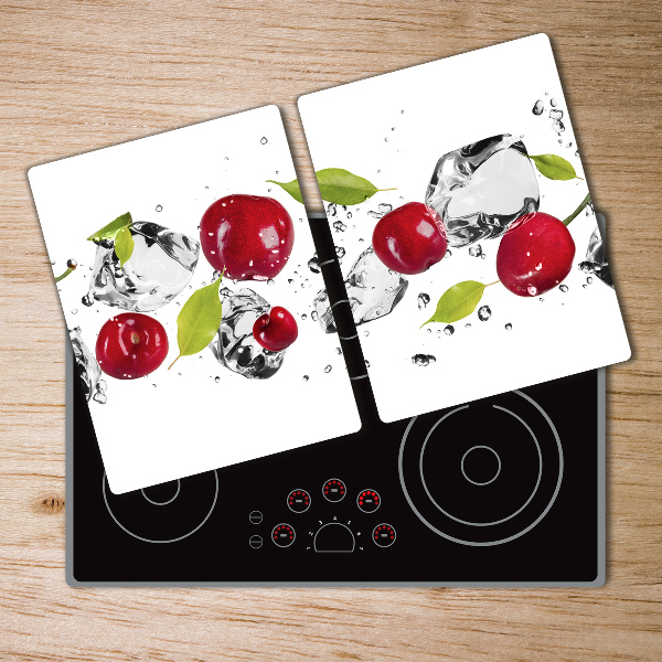 Chopping board glass Cherries and water