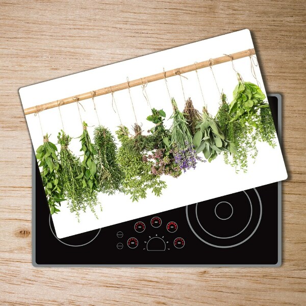 Chopping board glass Herbs on a string