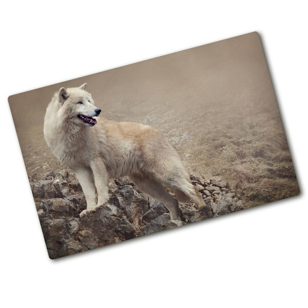 Chopping board White wolf on the rock