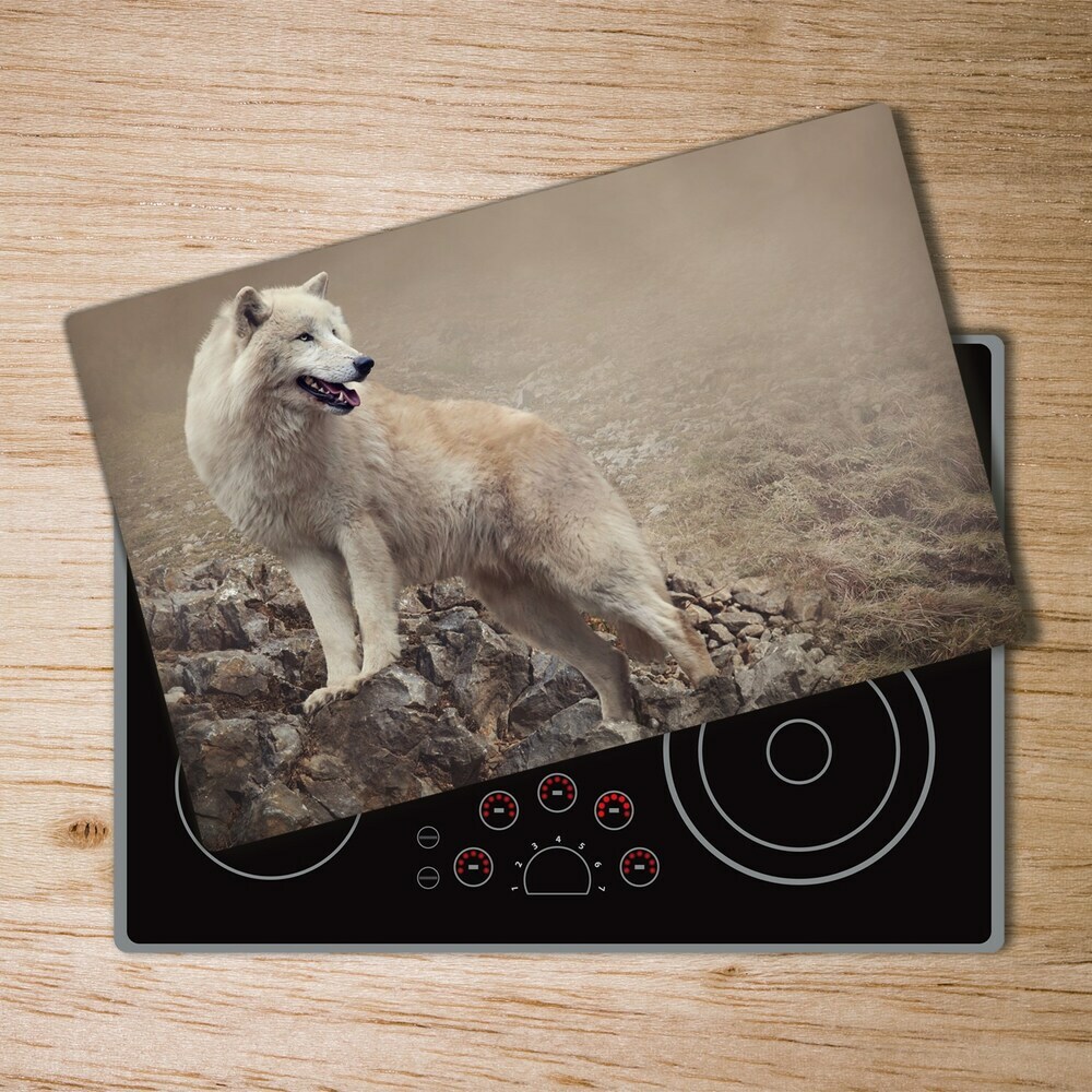 Chopping board White wolf on the rock