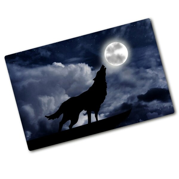 Glass chopping board A howling wolf full