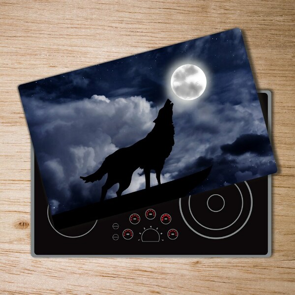 Glass chopping board A howling wolf full