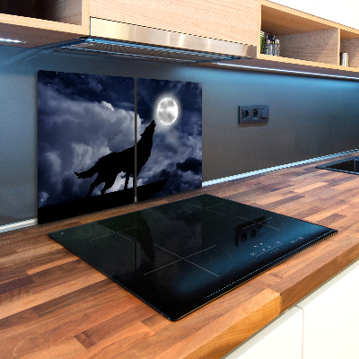 Glass chopping board A howling wolf full