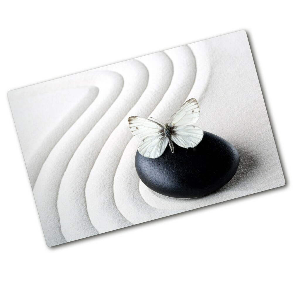 Glass chopping board Zen stone and butterfly