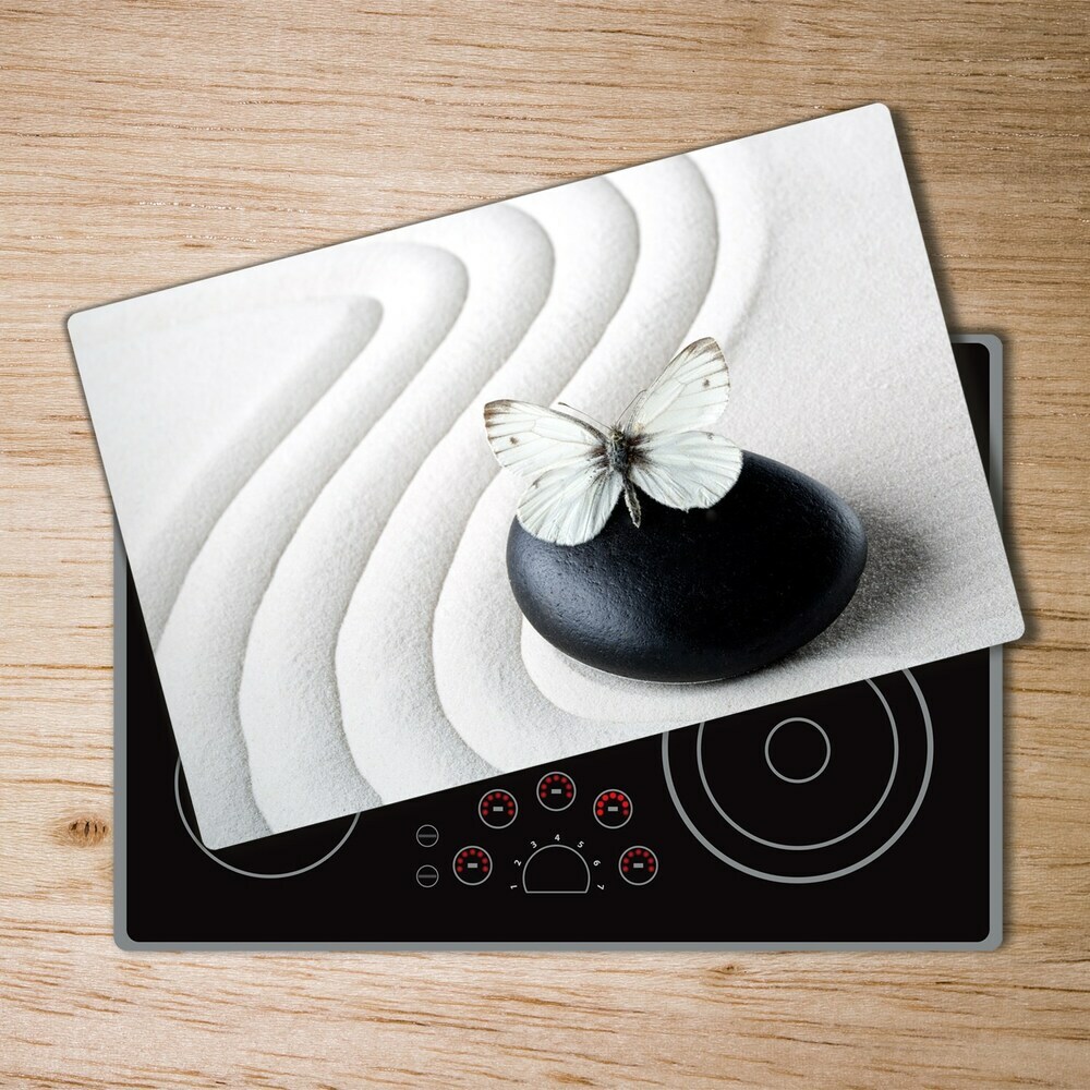 Glass chopping board Zen stone and butterfly