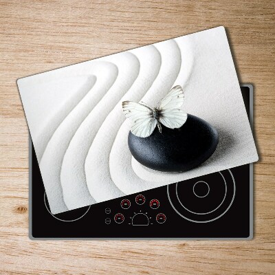 Glass chopping board Zen stone and butterfly