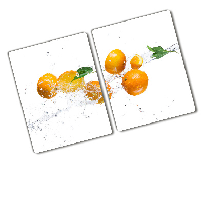 Chopping board glass Oranges and water