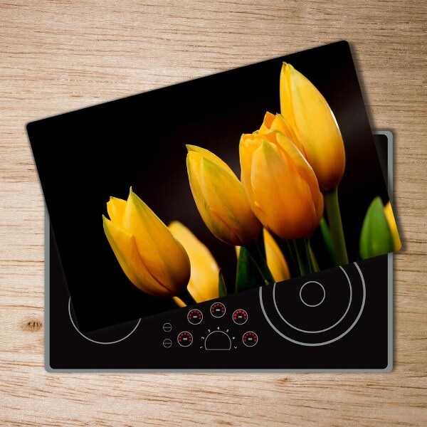 Glass chopping board Yellow tulips