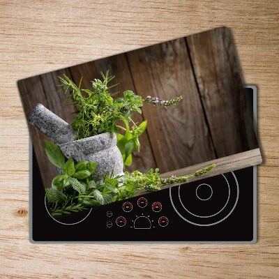 Chopping board Herbs in a mortar