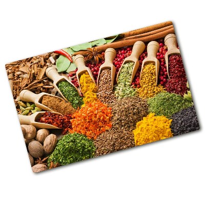 Chopping board glass Colorful spices