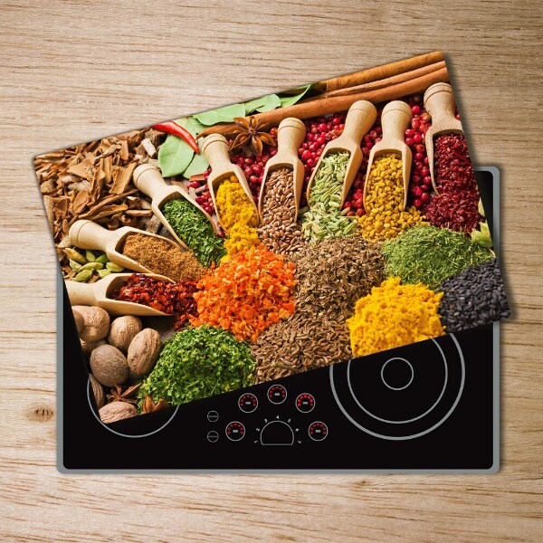 Chopping board glass Colorful spices