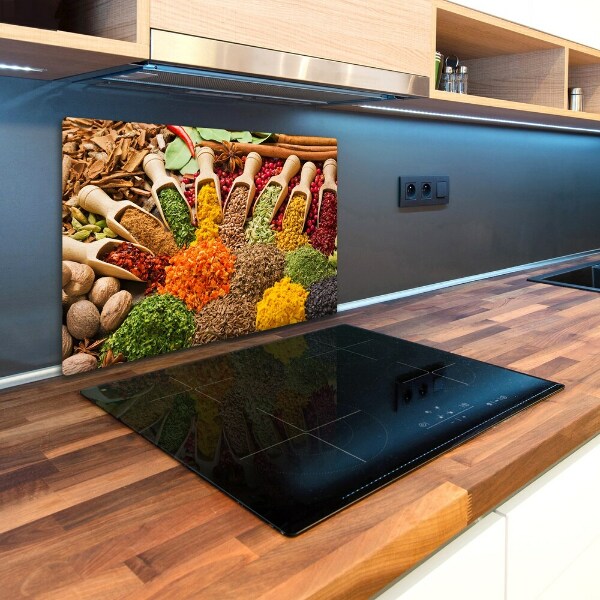 Chopping board glass Colorful spices