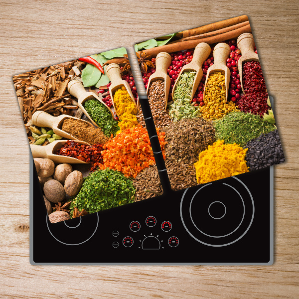 Chopping board glass Colorful spices