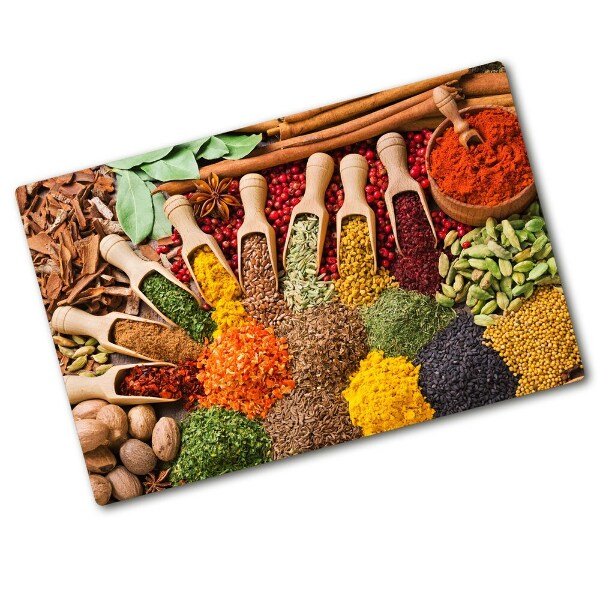 Chopping board glass Colorful spices