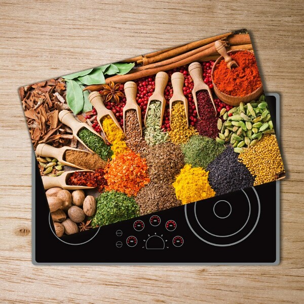 Chopping board glass Colorful spices