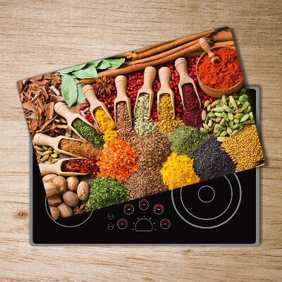 Chopping board glass Colorful spices