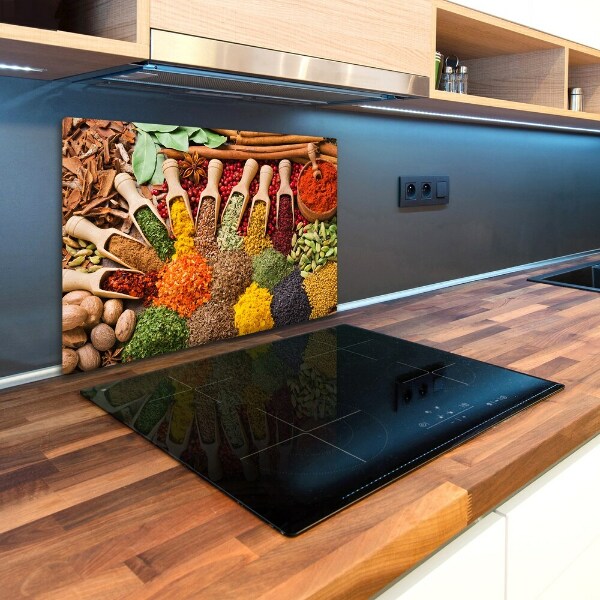 Chopping board glass Colorful spices