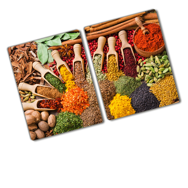 Chopping board glass Colorful spices